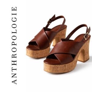 NWT Anthropologie Cross-Strap Woven Platform Sandal Brown